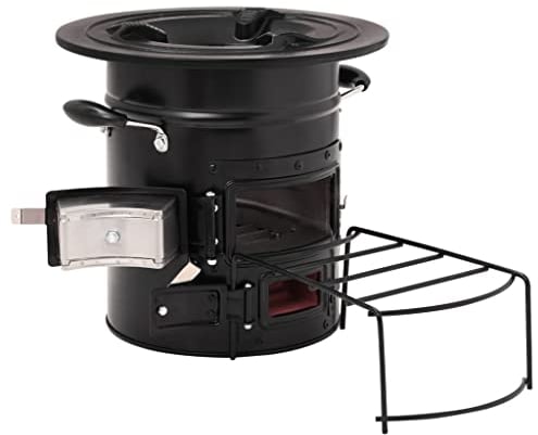 vidaXL Cocina de Leña para Camping Estufa Barbacoa Calentador Chimenea Hornillo Cohete Habitación Casa Hogar Acero Negro 50x33,5x30,5 cm