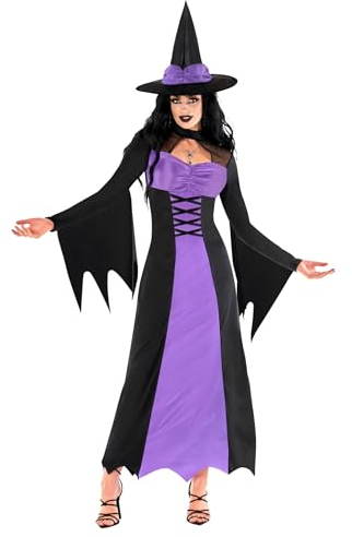 Morph Costume Strega Donna Viola - Abito Halloween per Donna, Vestito Strega per Feste, Compleanni e Party di Halloween, S