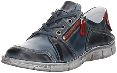 Krisbut Damen Schnürhalbschuhe Schnürschuh Glattleder Freizeit Sport Schuhe Uni Schnürschuh blau Reißverschluss