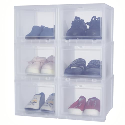 Iris Ohyama, Transparente Schuhaufbewahrungsboxen, 14L, 6er-Set, Schuhboxen Stapelbar, Frontöffnung, Schuhregale, Schuh Organizer, Turnschuhe, B35,5 x T28 x H18 cm, BPA-frei, EUDF-M