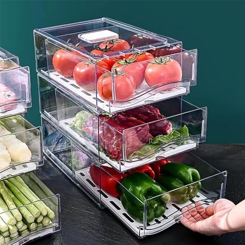 YekouMax Kühlschrank Organizer Set, Organizer Kühlschrank, Stapelbar und Wiederverwendbar, Wird für eine Kühlschrankorganizer in einer Familienküche, Grillrestaurant und Esszimmer, Kein BPA