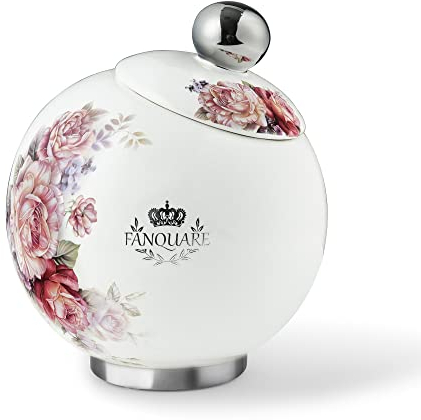 fanquare Zuckerdose mit Rolldeckel, Porzellan Zuckergefäß mit Deckel, Rot Geblümt Muster Bonbondose Weiß, 700ml