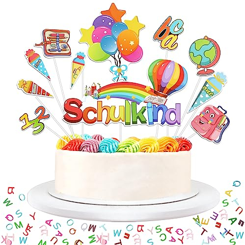 DPKOW Kuchen Topper Schulanfang Tortendeko, 11pcs Schulkind Cupcake Topper Einschulung Tortendeko Dekorationen für Junge Mädchen Schulanfang Party Deko Kuchen Einschulung Tischdeko Streudeko ABC 123