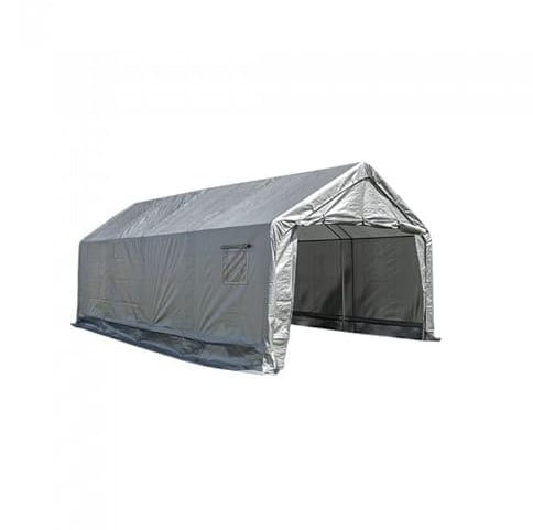 GRINDI IN THE GARDEN - Garagenzelt Carport, 4x6 m - PE, 400x600x305 - grau - NG 4 - Lagerzelt, Unterstand, Weidezelt, Autozelt, Fahrrad- und Motorradgarage, Geräteschuppen, Gerätehaus