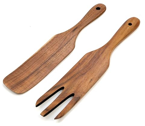 Crapyt 2 PCS Salad Serving Utensils Wooden Salad Servers 11.02×2.13 Salad Tosser Forks for Mixing Salads Salad Servers