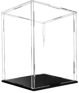 Vaian Transparenter Acryl-Vitrinenschrank mit schwarzer Basisanordnung, staubdichte Aktionspuppe Spielzeug sammelbar (10x10x16in/25X25X40cm)