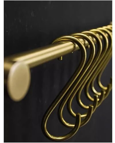 DaylyFav 7 Pack Solid Copper Brass S Hooks for Hanging Jeans Pan Pots Holder Rack Hangers Gold S-Shaped Hooks for Coffee Mugs Kitchenware Utensils Rail