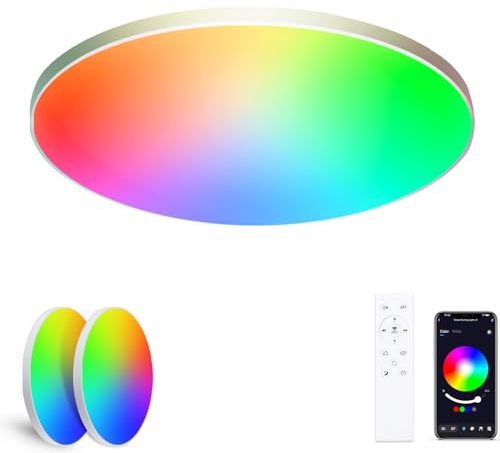 Oraymin 2 Stück LED Deckenleuchte Dimmbar mit Bluetooth, 24W 16 Millionen RGB Deckenlampe mit Fernbedienung & App, Lampen Deckenbeleuchtung Farbwechsel für Wohnzimmer Schlafzimmer Ø30