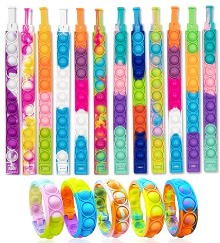 Arcobaleno Bracciale in silicone,17 Pcs Braccialetto Pop Giocattoli Giocattoli Sensoriali Antistress per Bambini Adulti Ansia Sensory Braccialetti
