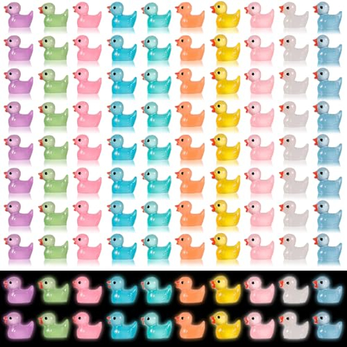 100 Stück Mini Enten Harz, 10 Farben Mini Enten Figuren Mini Enten Leuchtend für Mini Aquarium Puppenhaus Miniaturgarten Handwerk Topfdekorationen DIY