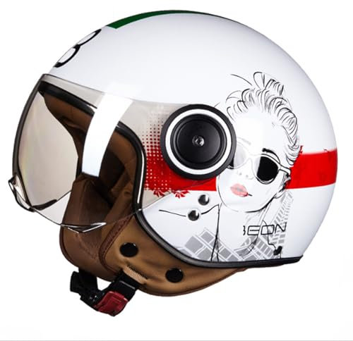 FMBLDM Motorradhelme für Erwachsene mit offenem Gesicht, ECE-zertifizierter Motorrad-Jet-Halbhelm mit Visier, Unisex-E-Bike-Motorradhelm für Moped-Pilot, Roller, Sturzhelm Q,M (57~58 cm)