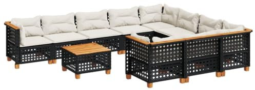 vidaXL Garten Sofagarnitur 11-TLG., Gartensofa mit Kissen Stahlrahmen, Sitzgruppe für Garten Terrasse, Gartenmöbel, Modern, Schwarz Poly Rattan