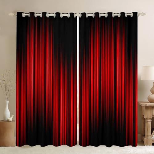 Homemissing Geometrisch Abstrakte Ombre Fenstervorhang 137x117cm Kinder Rot Schwarz Gestreift Blickdichte Vorhänge für Jungen Mädchen Modern Mode Vorhänge Stripes Vorhänge Gardinen Dekor Vorhänge