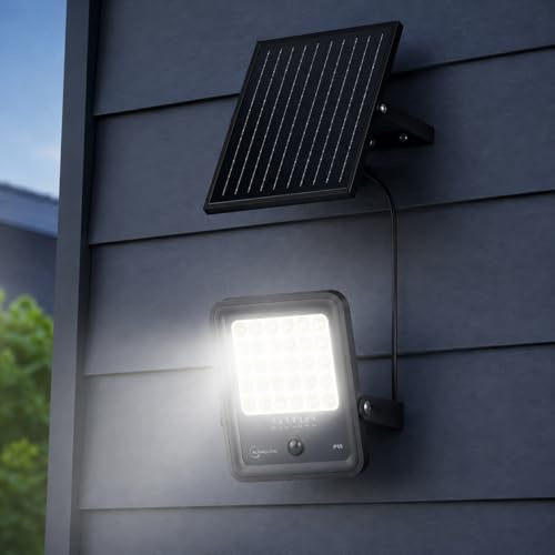 Auraglow Solar Security Floodlight 1500 Lumen with Remote and PIR | IP65 waterproof, dusk to dawn, 6 modes, dimmable, 10W panel, for garden, garage, driveway, shed and fence