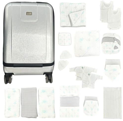 Newborn Baby Essentials Hospital Bag Bundle Coral Pattern, Overnight Bag, Travel Suitcase, Lightweight, Cotton Muslins, Cellular Blanket, Bodysuits, Baby Shower