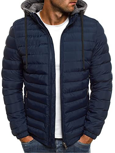 Pamqsen Steppjacke Herren Leichte Einfarbig Wattierte Jacke mit Kapuze Modische Winterjacke Warme Daunenjacke Reißverschluss Kapuzenjacke Bequem Sweatjacke mit Kordelzug Tasche Outdoor Übergangsjacke