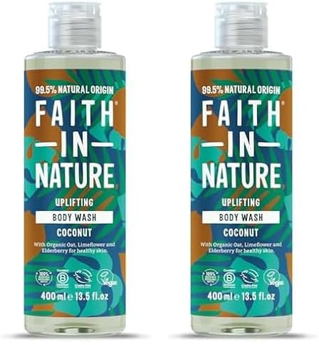 Faith In Nature Natural Coconut Body Wash, Hydrating, Vegan and Cruelty Free, No SLS or Parabens, 400 ml (Pack of 2)