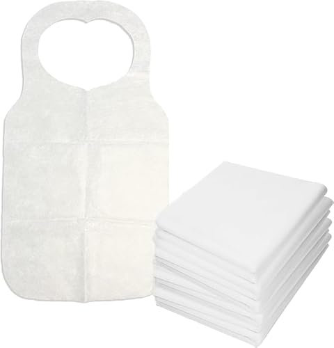 Anlising 50PCS Einweg Lätzchen Set, Ess-Schürze, Einmal Esslätzchen, Einweg-Lätzchen für Erwachsene, Einmalschürzen, Lätzchen Erwachsene Wasserdicht, Einmal-Einweg-Lätzchen, für Erwachsene, Senioren