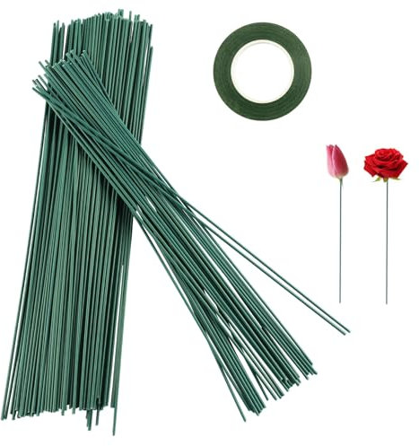 Luckwaii Kit Composizione Floreale Filo di Ferro per Fioristi, 150 Pezzi Steli per Fiori Finti con 1 Rotoli Nastro Carta Crespa Verde, 30cm Fili a Stelo Floreale 2mm Stelo Filo per Bouquet Fai Da Te