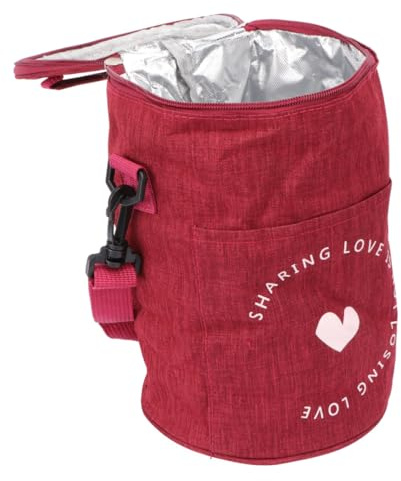 Zerodeko Runde Isoliertasche Lunch Kühltasche Rot 24 x 17cm Klein | Oxford Stoff mit Aluminiumfolie, Reißverschluss, Griff und Schultergurt für Mittagessen, Picknick und Flaschen