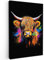 MuchoWow© Leinwandbilder Groß 80x120 cm XXL Wall Art Decoration Bilder für die Wand Schlafzimmer Deko Canvas Painting Wanddekoration Wohnzimmer Schottisches Hochlandrind - Graffiti - Bunt - Blume - Ti