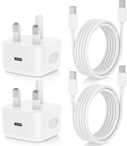 2 Pack iPhone 16 15 Fast Charger Plug and Cable,20W USB C Wall Plug with USB C to C Cable Lead Original 1.8M,Type C Power Adapter for Apple iPhone 16 Pro/16 Pro Max/15 Plus/15 Pro Max/iPad/Mini
