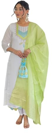 The Red Lion Enterprise Women's Designer Straight Kurti pant dupatta 3pc dress partywear Salwar Suit, White 2, XL