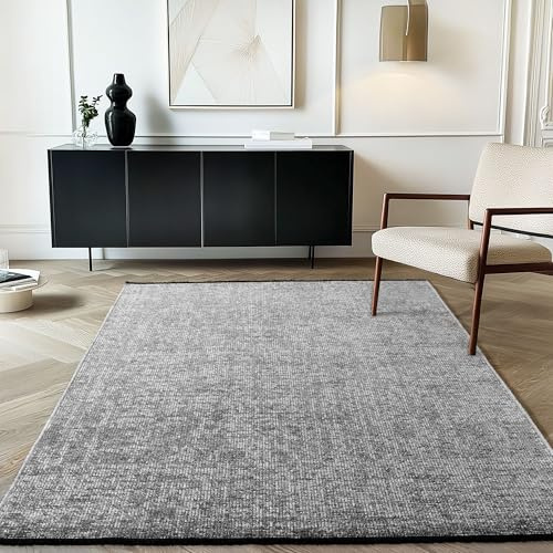 Carpetsale24 Baumwolle Teppich Grau 240x340 cm Waschbar, Boho-Stil, Vintage Kelim, Kurzflor, rutschfest & Weich, Einfarbig Meliert, Für Wohnzimmer, Schlafzimmer, Büro & Küche