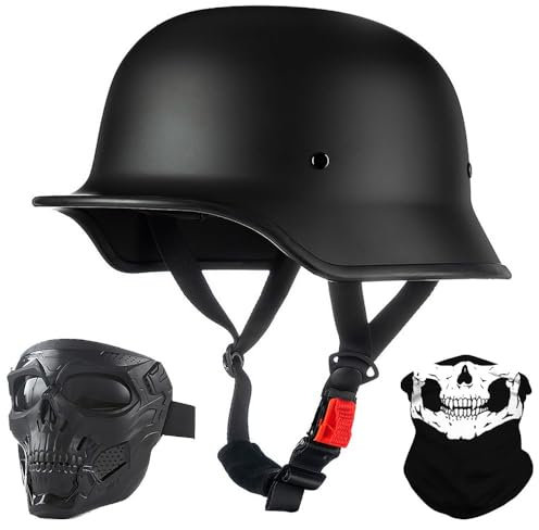 Deutsche Motorrad Halbhelme mit ECE, Jethelm Retro, Chopper Helm, Scooter-Helm, Fahrradhelm, mit Herausnehmbares Innenfutter und Schnellverschlussschnallen M~XXL 57~64CM