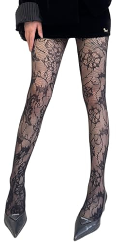Damen Gemusterte Strumpfhose Spitze Blumenmuster Netzstrumpfhose High Waist | Die elegante Damen Strumpfhose mit Blumenmuster und Spitzenoptik setzt feminine Akzente und ergänzt jedes Outfit.