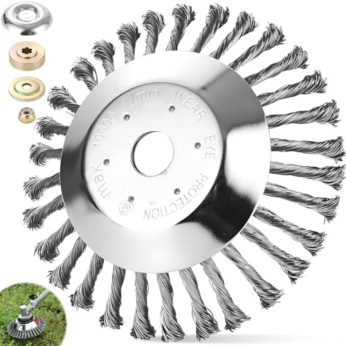 8 Grass Trimmer Cutter Head with Knotted Wire, Universal Solid Steel Wire Wheel, 25.4 mm Bore Brushcutter Attachment, Lawn Rotating Replacement Tool, Weeding Brush for Garden Mower