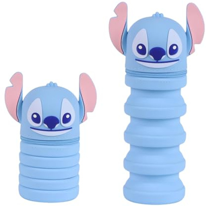 Disney Lilo und Stitch Federmäppchen, Schlampermäppchen, Ausziehbar 12,5-20 cm, Stiftehalter mit Reißverschluss, Etui, Schule, Kindergarten (Blau)