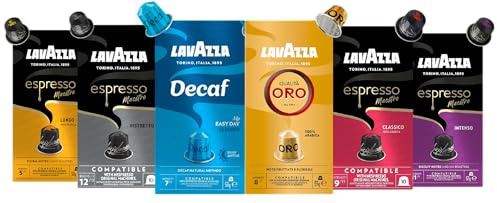 Lavazza,120 Capsules Café Assorties, Capsules Compatibles Avec les Machines Nespresso Original, Espresso Maestro Classico, Ristretto, Lungo, Qualità Oro, Dek Cremoso, Intenso,12 Paquets de 10 Capsules