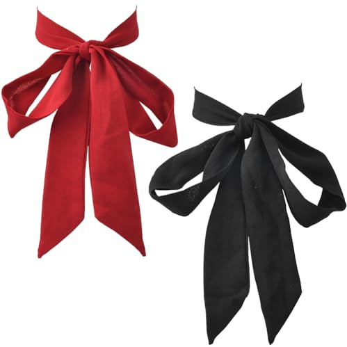 SOFPLATE 2 Stück 56 Zoll Damen Fliege Zum Selbstbinden Band Schwarz Rot Faltbar Chiffon Stoff Schleife Krawatten Hochzeitsschärpe Gürtel Für Uniform Schule Cosplay T Shirt Accessoire Kleidergürtel Par