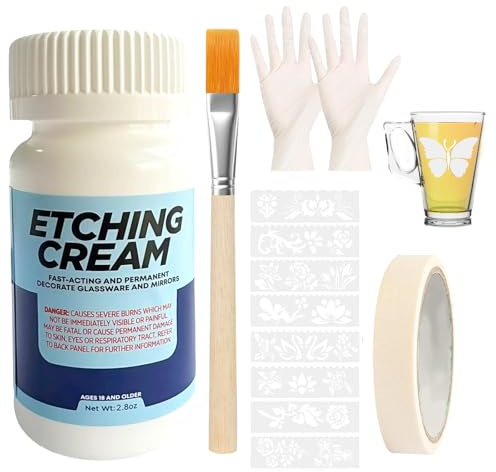 ZhongShuang 80g Ätzpaste Für Glas, 13 Artikel Glas Ätzpaste Anzug Für DIY Kreationen, Milchglastüren Und Fenster, Kunstwerke, Lampenschirme, Weingläser, Spiegel Usw