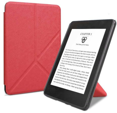 Étui pour Kindle Paperwhite 5e/6e/7ème génération (version 2012/2013/2015, modèle : EY21 & DP75SDI) - Étui fin en cuir PU avec support pliable et mise en veille automatique (rouge)