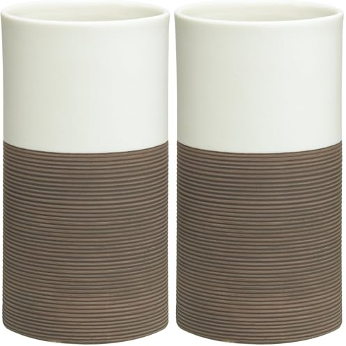 Sealskin Becher Doppio, Zahnputzbecher aus natürlichem Porzellan, Farbe: Braun, handbemalt (Packung mit 2)