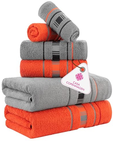 Casa Copenhagen 6-teiliges Badehandtuch-Geschenkset, 600 g/m²,Grau Rot