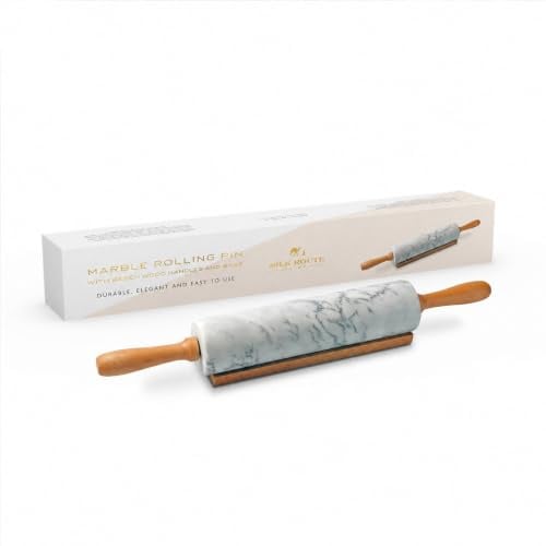 Silk Route Home White Marble Rolling Pin with Beechwood Base