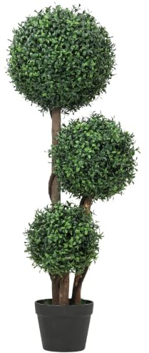 HOMCOM Künstliche Buchsbaumkugel Groß 100cm Dreikugelig UV-Schutz | Plastik Künstliche Pflanze, Holzstamm Im Topf, Fake Plant Wie Echt, Für Wohnzimmer Schlafzimmer Büro Garten