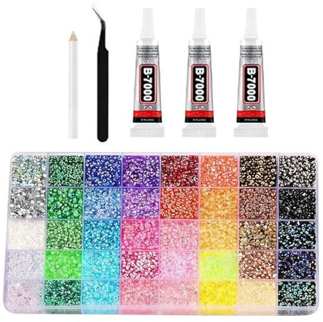 Diamantmalerei zum Selbermachen – Harz-Strasssteine zum Bedazzling, 3 mm, flache Rückseite, zum Basteln, Bedazzling-Set mit 3 B7000-Kleber, Kleidung, Schuhe, Nagelbuch, Diamantkunst
