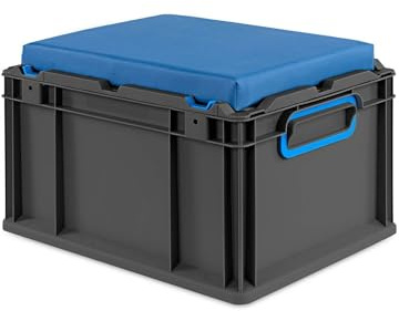 PROREGAL Eurobox NextGen Seat Box Blau | HxBxT 26,5x30x40cm | 20 Liter | Griffe geschlossen | Schwarz | Eurobehälter, Sitzbox, Transportbox, Transportbehälter, Stapelbehälter