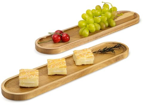 HALE OTEIR Acacia Holz Tablett, 35x8 cm - schmale Servierplatte für Tapas, Sushi, Antipasti & Frühstück | Brotbrett, Servierbrett, Deko-Regal | Rustikales und Modernes Küchenzubehör aus Massivholz
