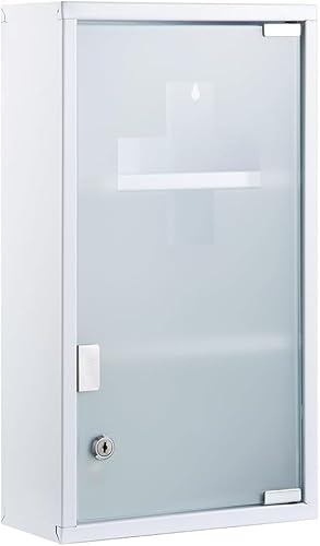 Madera Nieve Botiquín, Botiquín de Primeros Auxilios, Colgador con Cerradura, Armario de Medicamentos con Estantes, Armario de Medicamentos de Acero Inoxidable para Pared (Blanco, 48x27)