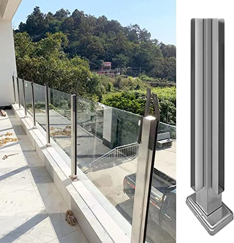 Poste de barandilla de vidrio de acero inoxidable 304 moderno con ranura for espiga for uso en interiores y exteriores.(Silver Corner Post,80cm)
