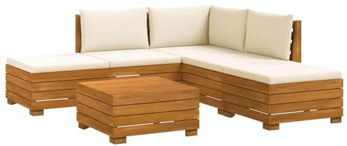 vidaXL Outdoor-Sofagarnitur mit Kissen 6 Stück Braun Massivholz Akazie, Akazienholz-Sofa, UV-beständiger Lounger, wetterfeste Couch, modulare Sitzgelegenheit für Gartenmöbel
