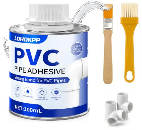 Pegamento para Tubos de PVC, Adhesivo Especial para Tubería | Pegamento Extrafuerte para Reparación, Lata con Pincel, Adecuado para Pegar Placas Duras, Lonas