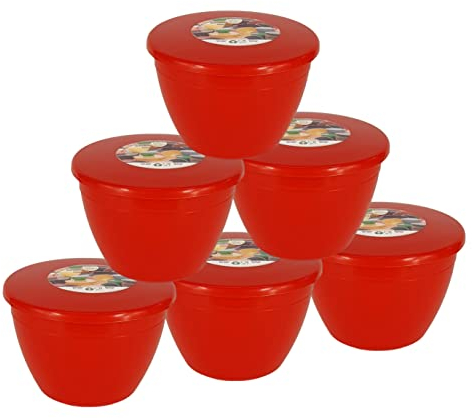 Just Pudding Basins Red 1 Pint, 570ml Steam Pudding Basin Food Safe BPA Free Plastic Multipack 6 Red Bowls and Lids (1 Pint)