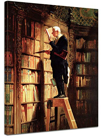 Bilderdepot24 Bild auf Leinwand | Carl Spitzweg Der Bücherwurm in 40x50 cm als Wandbild | Wand-deko Dekoration Wohnung alte Meister | NEU-180202-40x50-db