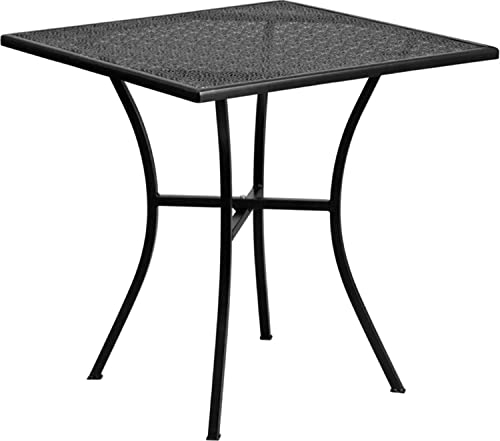 Flash Furniture Oia Terrassentisch aus Stahl, für drinnen und draußen, 71,1 cm, Schwarz